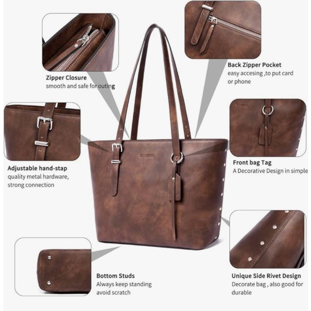 Westbronco Vegan Leather Tote Bag in Coffee Color - Picture 5 of 14